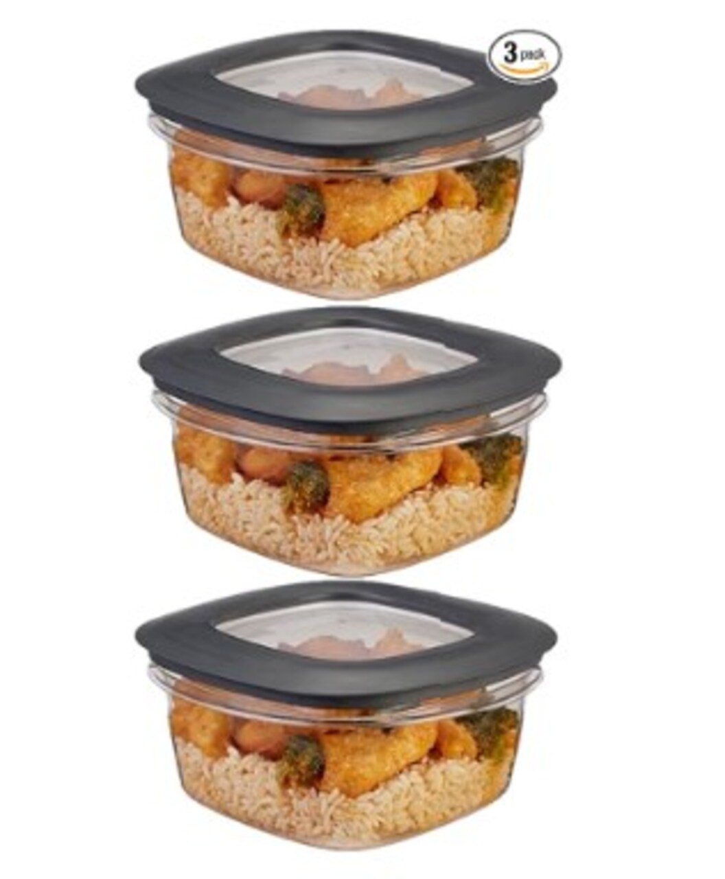 Rubbermaid Premier Flex & Seal Food Storage Set, 5 Cup, 3 Tritan Containers, 3 Grey Flex and Seal Lids, 6 Piece Bundle Set